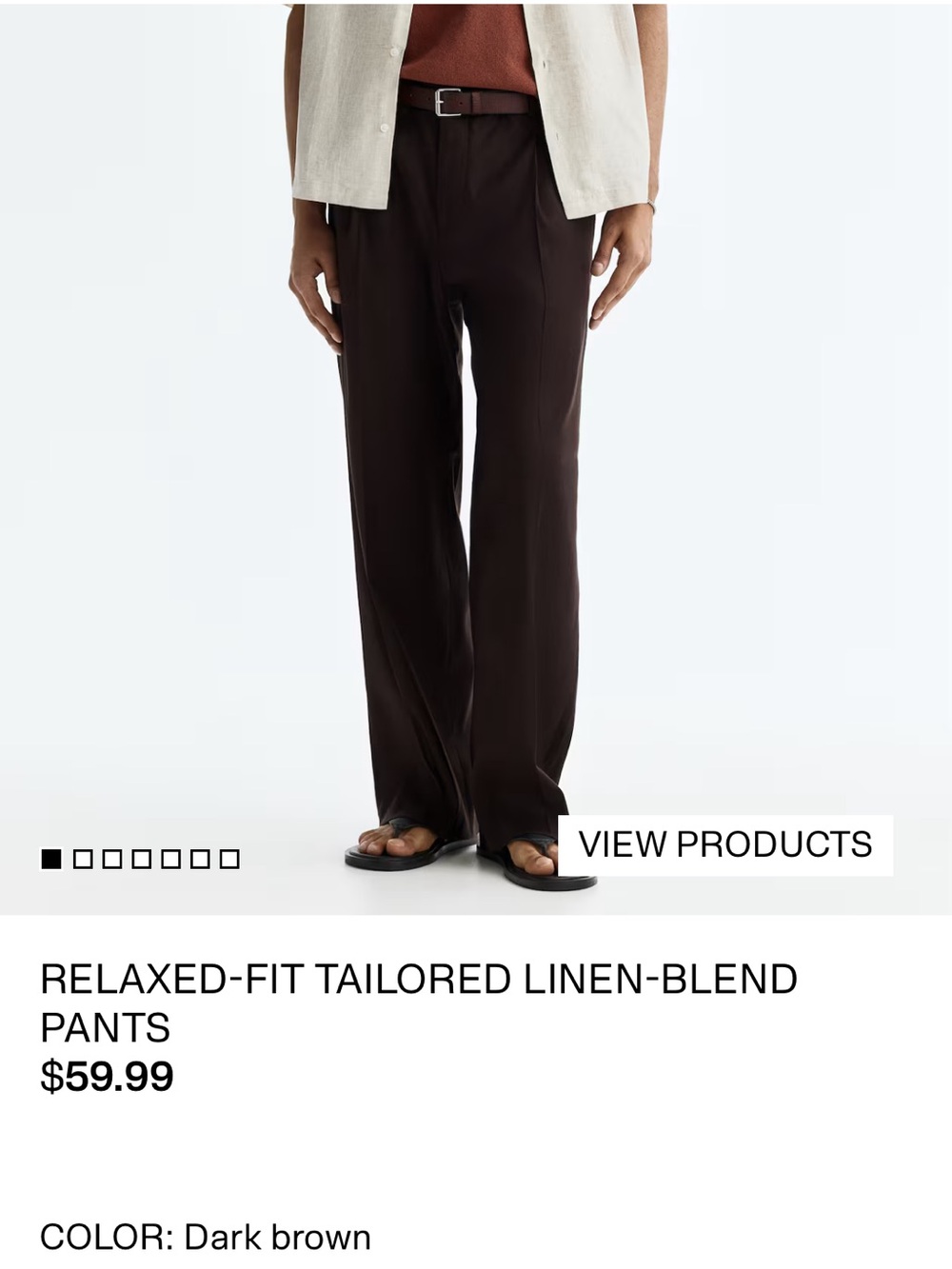 H&M 34R+32R Relaxed-Fit Tailored Linen-Blend Pants - Dark Brown NWT never worn!